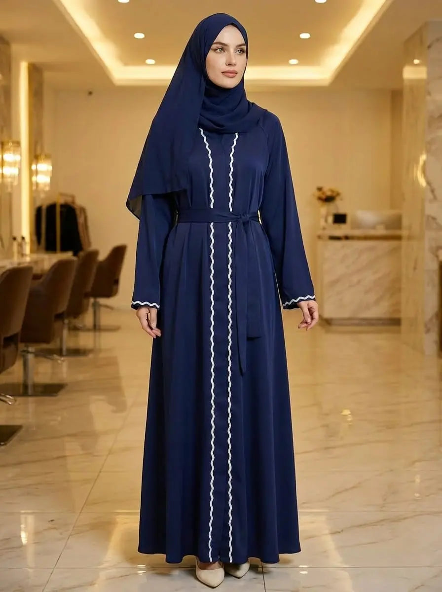 Elegant navy blue hijab with matching abaya for modest fashion in the UK | Alnoors Collections