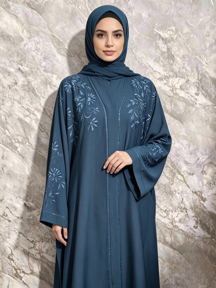 Floral Zoom Embroidered Abaya with Matching Hijab & Belt