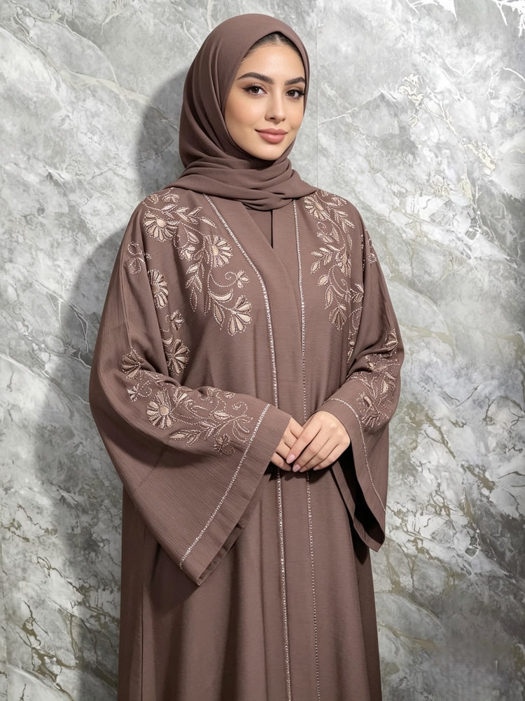 Floral Zoom Embroidered Abaya with Matching Hijab & Belt