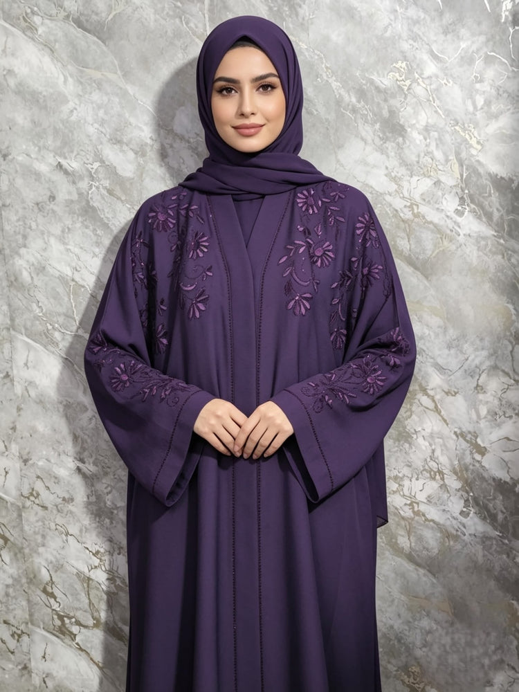 Floral Zoom Embroidered Abaya with Matching Hijab & Belt