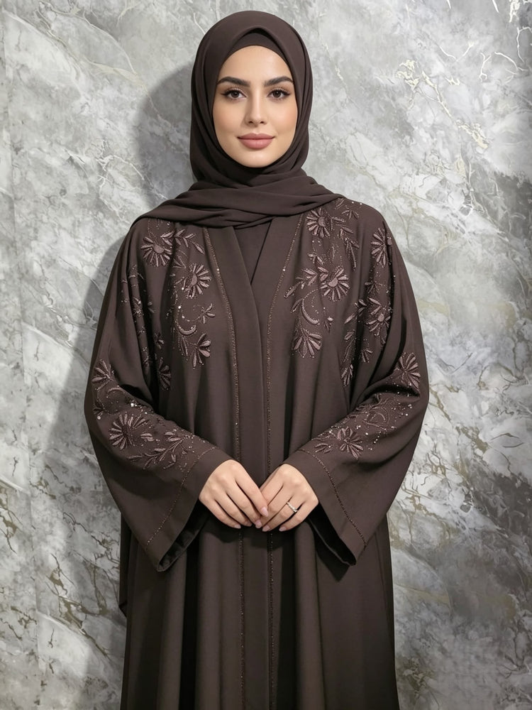 Floral Zoom Embroidered Abaya with Matching Hijab & Belt