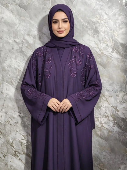 Floral Zoom Embroidered Abaya with Matching Hijab & Belt alnoorscollections.co.uk