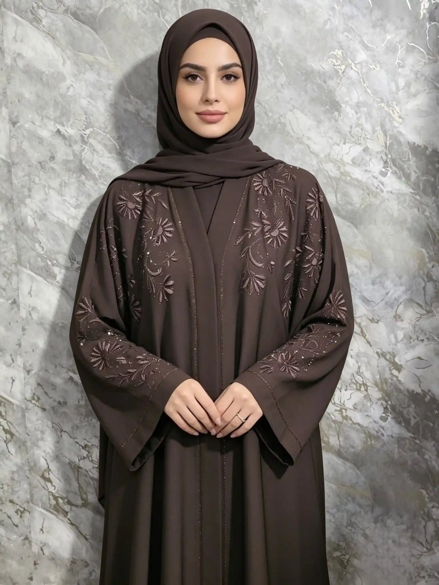 Floral Zoom Embroidered Abaya with Matching Hijab & Belt alnoorscollections.co.uk