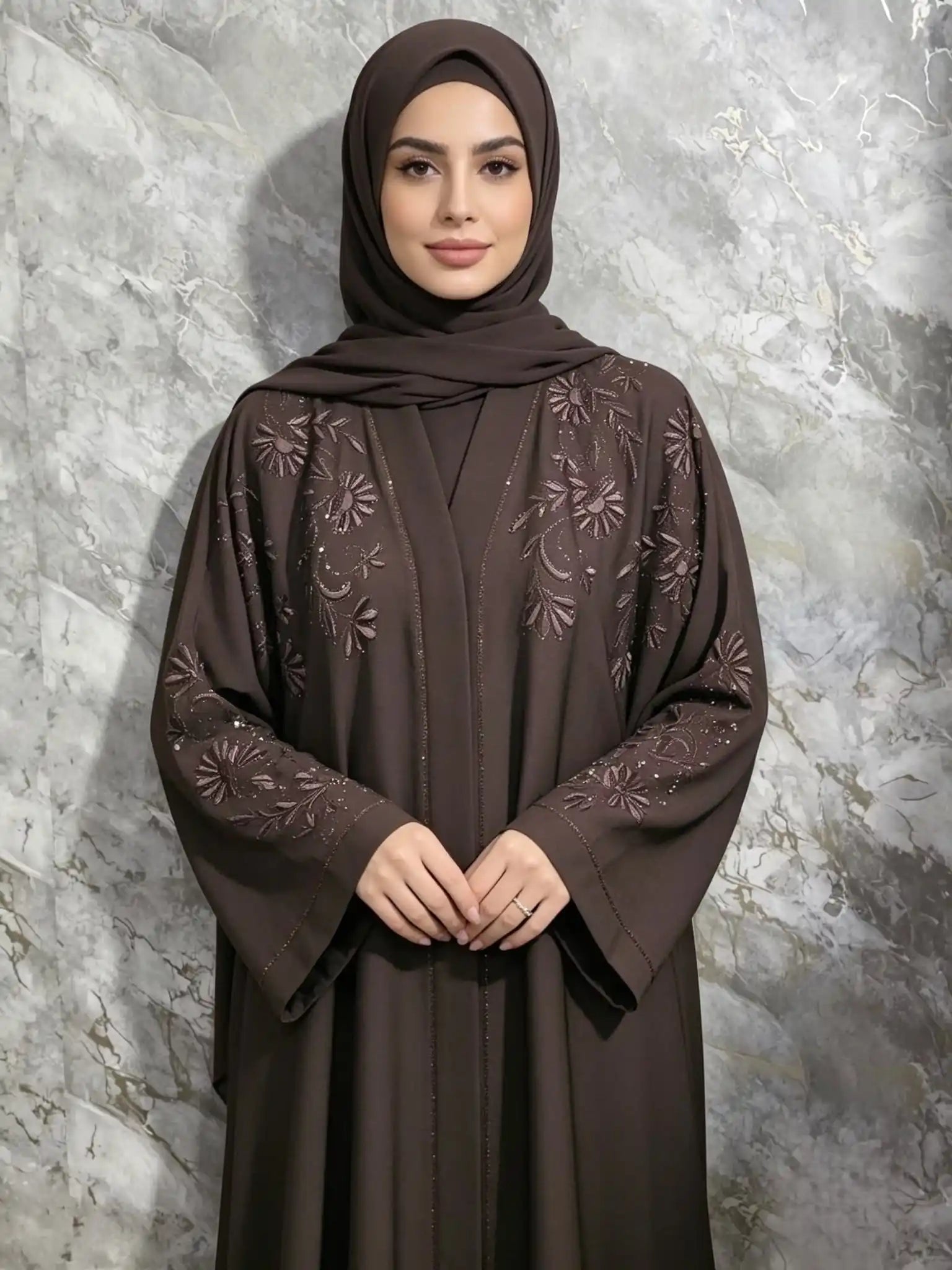 Floral Zoom Embroidered Abaya with Matching Hijab & Belt alnoorscollections.co.uk