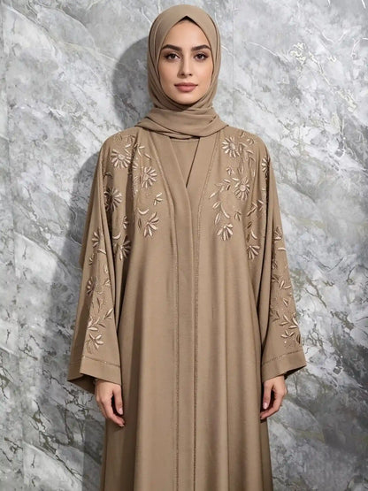 Floral Zoom Embroidered Abaya with Matching Hijab & Belt alnoorscollections.co.uk