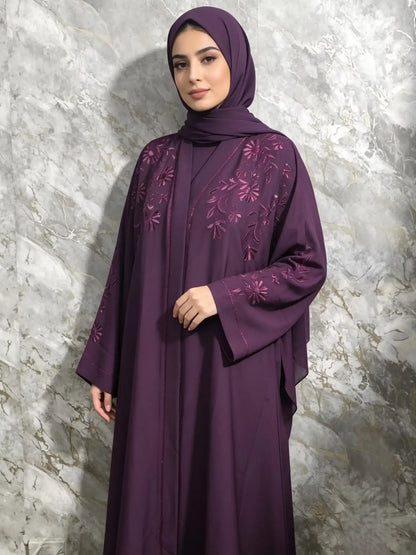 Floral Zoom Embroidered Abaya with Matching Hijab & Belt alnoorscollections.co.uk
