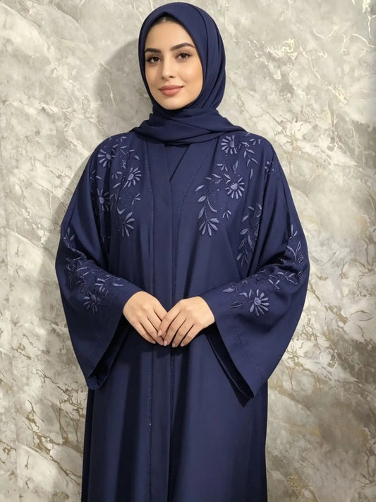 Floral Zoom Embroidered Abaya with Matching Hijab & Belt alnoorscollections.co.uk