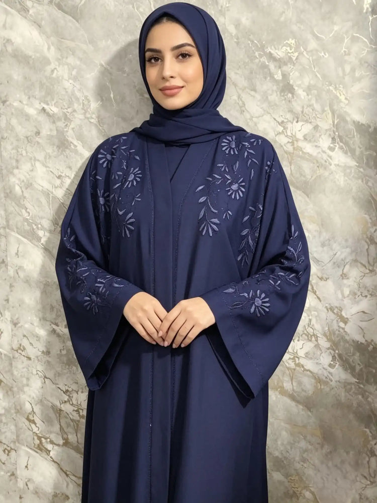 Floral Zoom Embroidered Abaya with Matching Hijab & Belt