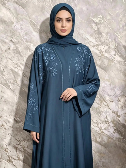 Floral Zoom Embroidered Abaya with Matching Hijab & Belt alnoorscollections.co.uk