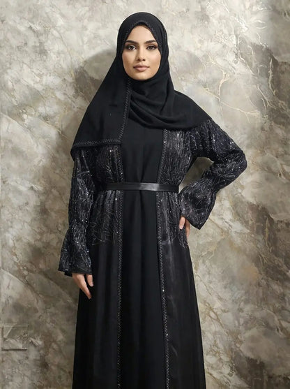 Maha Slip Abaya with Matching Hijab & Belt Alnoors Collections