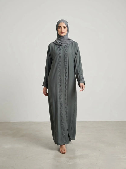 Premium Zoom Material Abaya with Matching Hijab & Stonework alnoorscollections.co.uk