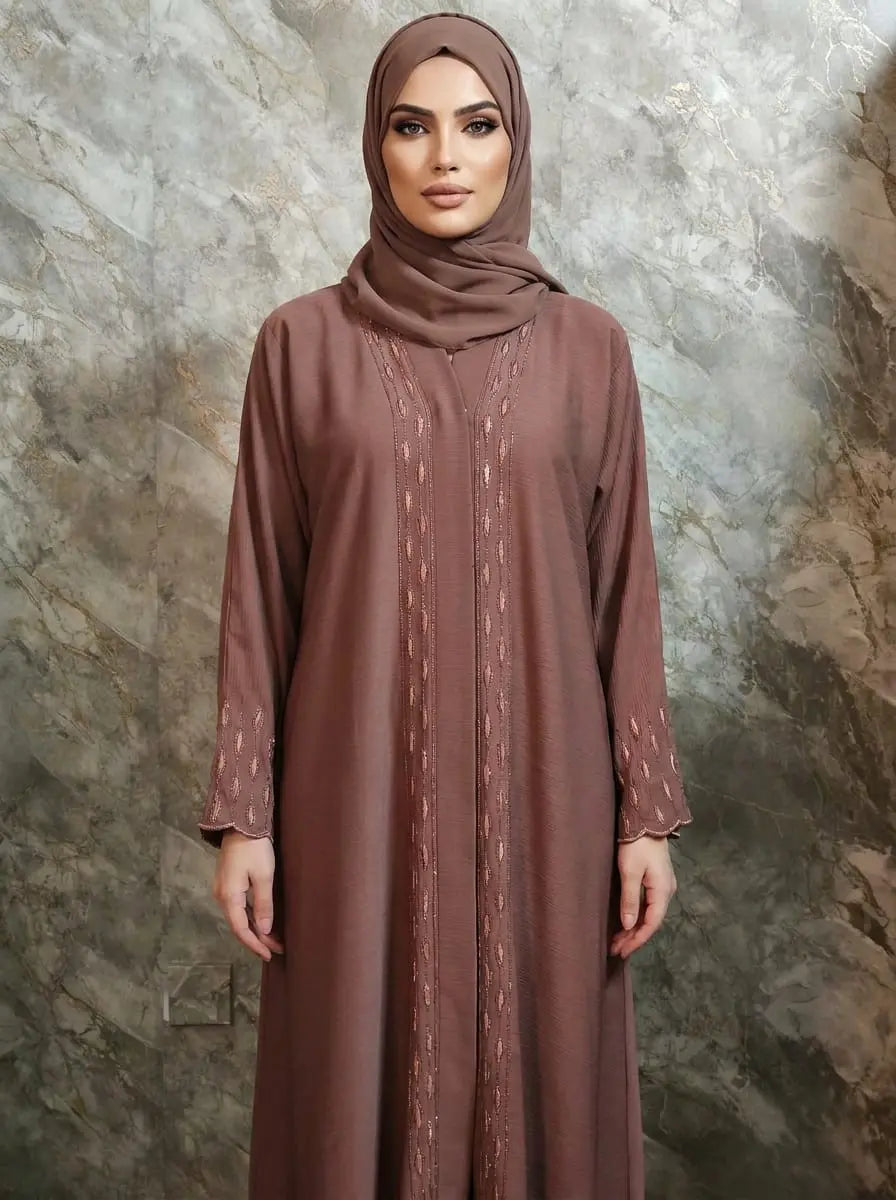 Premium Zoom Material Abaya with Matching Hijab & Stonework alnoorscollections.co.uk