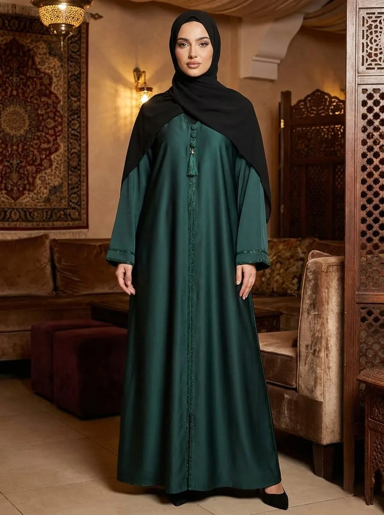 Silk Slit Detail Closed Abaya with Matching Hijab
