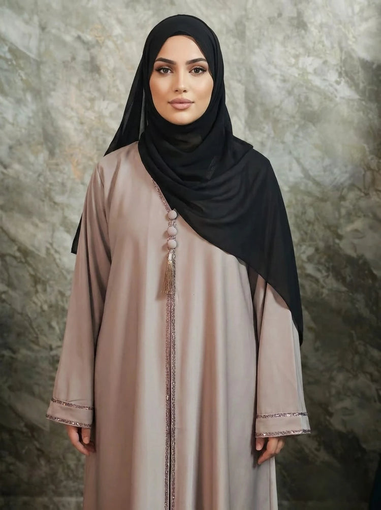 Silk Slit Detail Closed Abaya with Matching Hijab