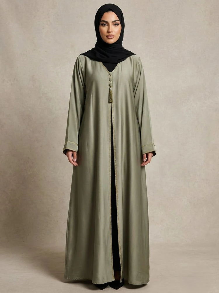 Silk Slit Detail Closed Abaya with Matching Hijab