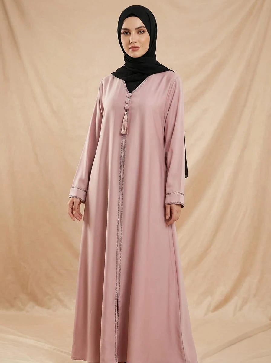 Silk Slit Detail Closed Abaya with Matching Hijab Alnoors Collections