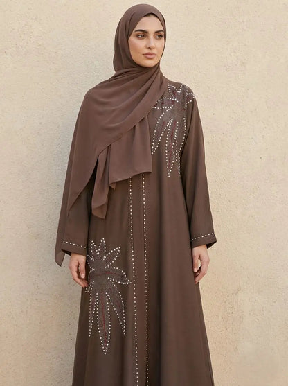 Yasmin Zoom Handbeaded Abaya Set with Matching Hijab & Belt alnoorscollections.co.uk