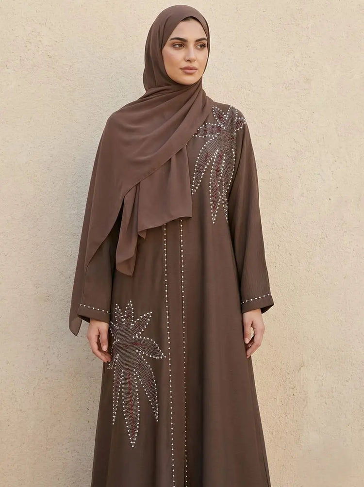 Yasmin Zoom Handbeaded Abaya Set with Matching Hijab & Belt
