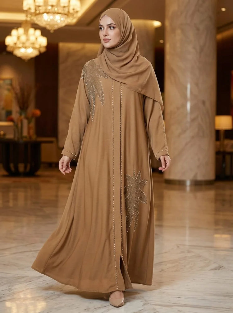 Yasmin Zoom Handbeaded Abaya Set with Matching Hijab & Belt