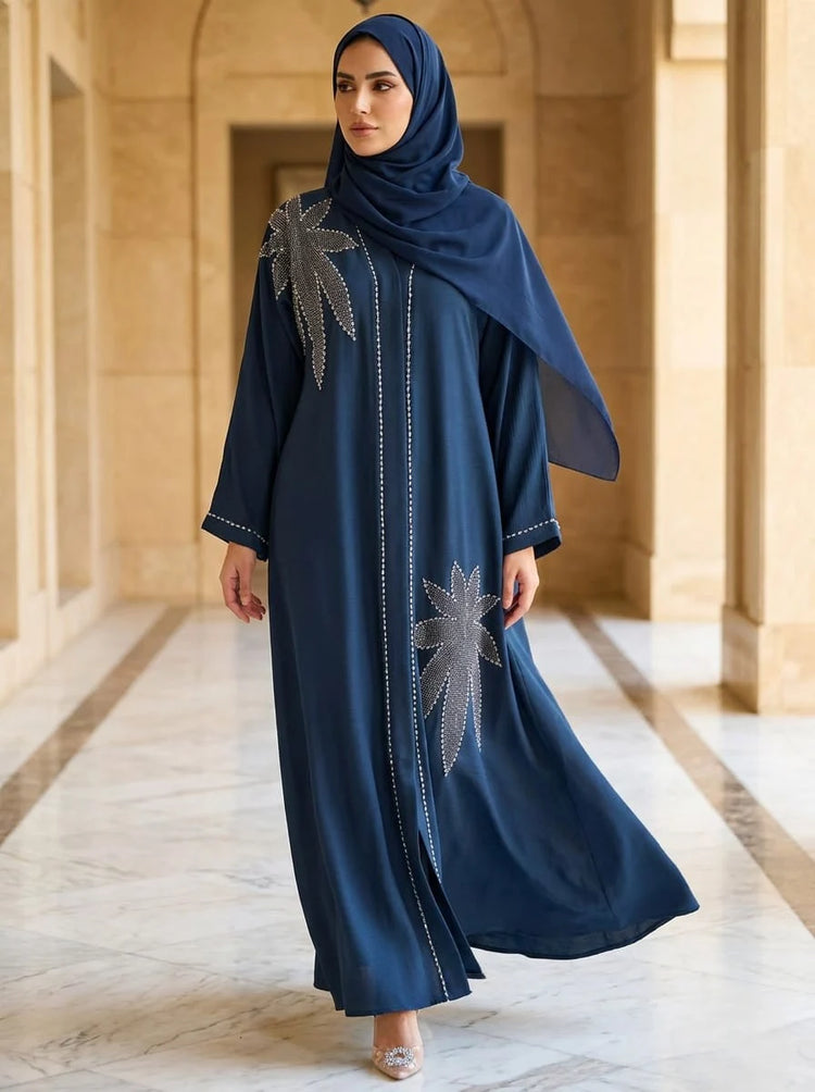 Yasmin Zoom Handbeaded Abaya Set with Matching Hijab & Belt